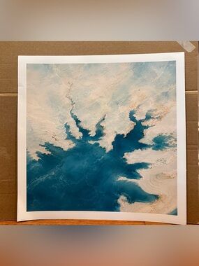 Hand Crafted Teal and Cream Ocean Abstract Print
